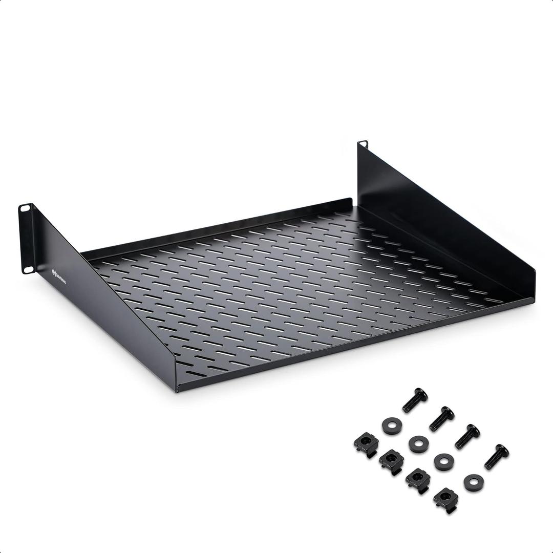 Cable Matters 2U Server Rack Shelf, 15-Inch Depth, 55lbs, Black | For 19-Inch Frame and Cabinet, Rack Mount Shelf