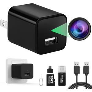 Mini Camera USB Charger Full HD 1080P Video, Security Charger Cam for Home & Office Monitoring, Wall USB Camera with 32GB Micro SD Card
