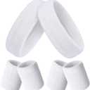 Bememo 6 Pcs Neon Sports Sweatbands Set Paris Sports Competitions Sweatbands 2 Headband 4 Wristbands Breathable Terry Cloth Athletic Bands for Basketball Tennis Costumes Cosplay (White)