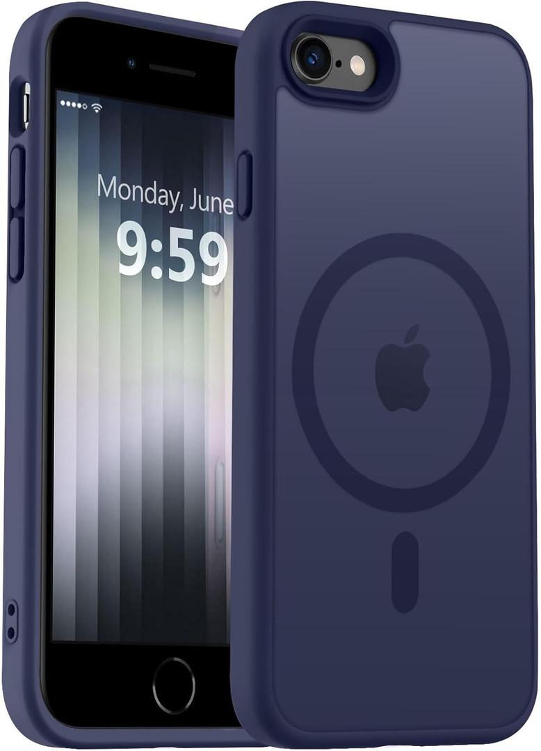 MOCCA Strong Magnetic for iPhone SE Case 2022/iPhone SE 2020 Case/iPhone 7 Case/iPhone 8 Case [Compatible with Magsafe] Slim Thin Translucent Matte Protective Cover Phone Case 4.7'', Deep Blue