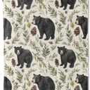 Bear Forest Blanket Lightweight Blankets Gifts for Animal Lover Flannel Throw with Black Wildlife and Woodland Leaf Printed for Sofa, Bed, Travel, Office, Rustic Decor Throws 60x50 Inch