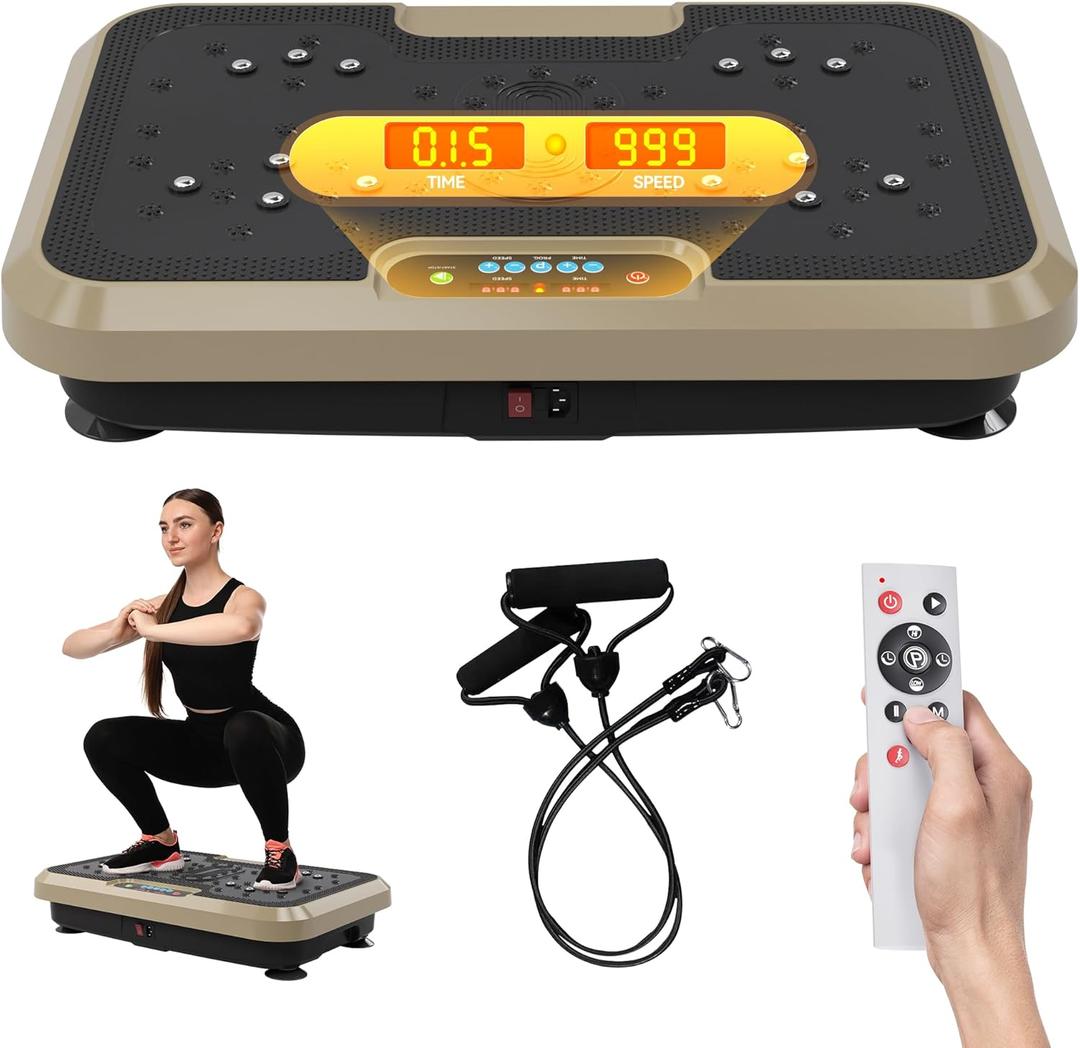 Vibration Plate Exercise Machine, Vibration Plate for Lymphatic Drainage Weight Loss, 999 Gear Shaping Vibrating Plate, Full Whole Body Workout Vibration Platform with Handles for Home Fitness (GOLD)