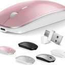Mouse for MacBook Wireless Bluetooth Mouse Laptop MacBook Air Mac Pro Rechargeable Silent PC iPad Optical Mouse with Dual Mode Switch Bluetooth 5.2/3.0 and 2.4GHz USB Type-C Receiver, Rose Gold