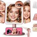 Mocado Makeup Mirror with Lights, 20X/7X/3X Magnifying Mirror with Light, Rechargeable & Height Adjustable Lighted Makeup Mirror, Vanity Mirror with 3 Colors Lights, Detachable Design(Rose Gold)