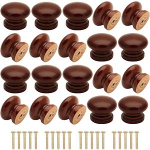 20Pcs Wood Dresser Knobs, Brown Mushroom Shape Wooden Furniture Cabinet Knobs Single Handle Pulls with Screws (Diameter :1.3 inches, Height :1 inch)