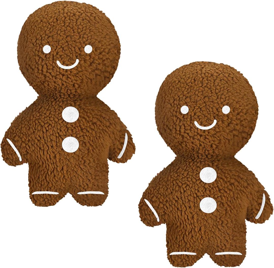 Bencailor 2 Pcs Gingerbread Christmas Pillows Plush Throw Gingerbread Men Pillows Cute Shaped Stuffed Pillows for Xmas Party Outdoor Cushion Decorations(Brown)