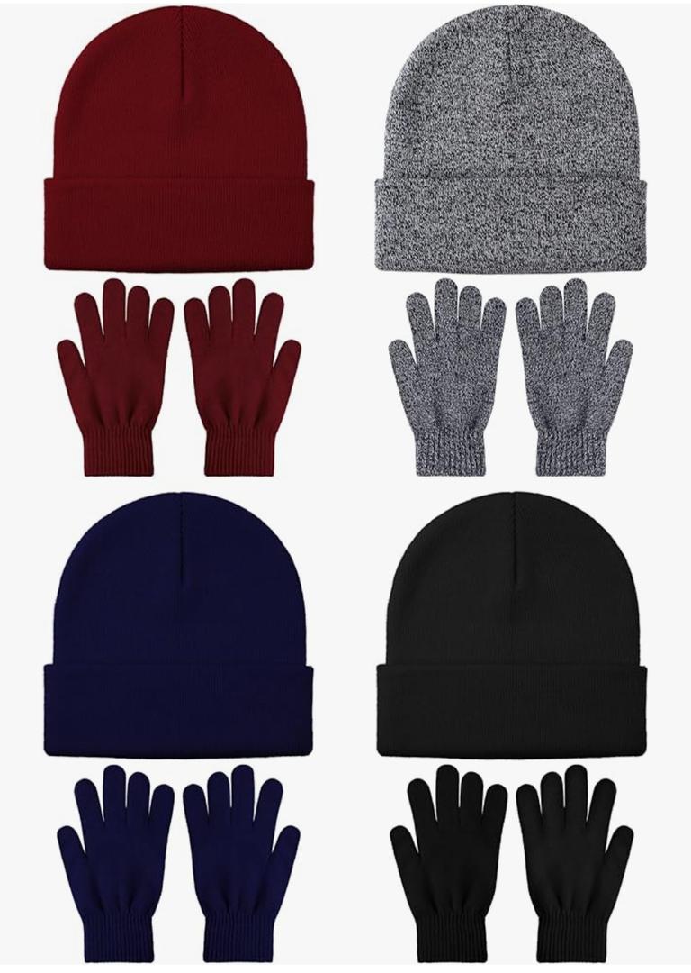 Glooarm 8 Pack Winter Hat and Gloves Set for Men Women Warm Beanies Knit Gloves Unisex Warm Sets