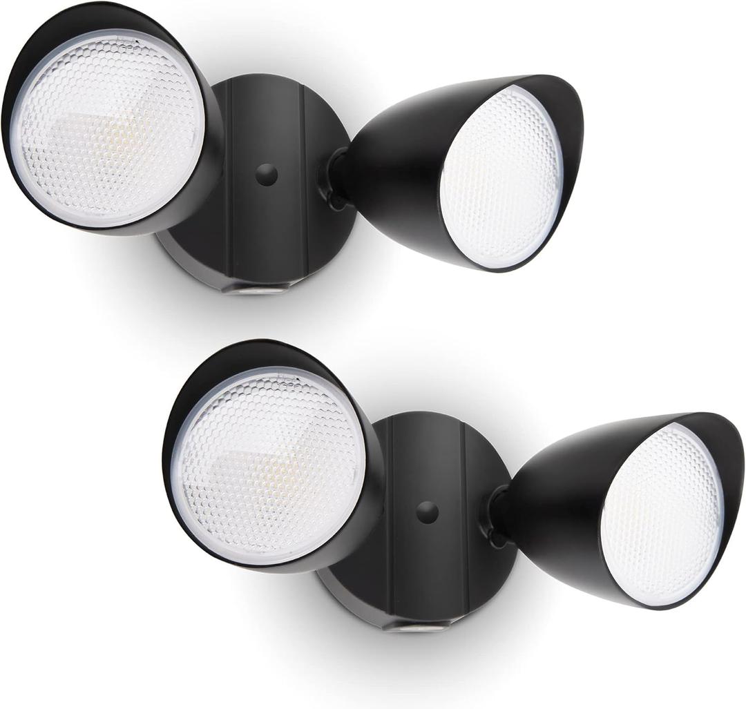 UME 2-Packs 2500 Lumen 32 Watt 28 LED Dual-Head Floodlight Outdoor, Full Metal Design, Waterproof Exterior Security Wall Light 5000K for Patio, Garden, Yard-Black