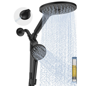 Dual Handheld Shower Head Combo, 2-in-1 Rain Shower Heads System 8 Inch Rainfall Shower Head and 10 Modes High Pressure Hand Held Showerhead with Built-in Power Wash (Black)