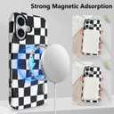 for iPhone 17 Case Black White Checkered Plaid Pattern | Cute Shockproof Soft TPU and Hard PC Protective Phone Case [Compatible with Magsafe] for Girls Women