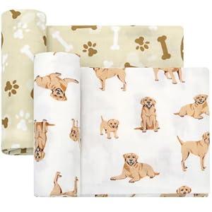 LifeTree Baby Swaddle Blankets, Boys Girls Muslin Swaddling Wrap Receiving Blanket for Newborn, 70% Viscose Bamboo and 30% Cotton, Large 47" x 47", Labrador and Bone