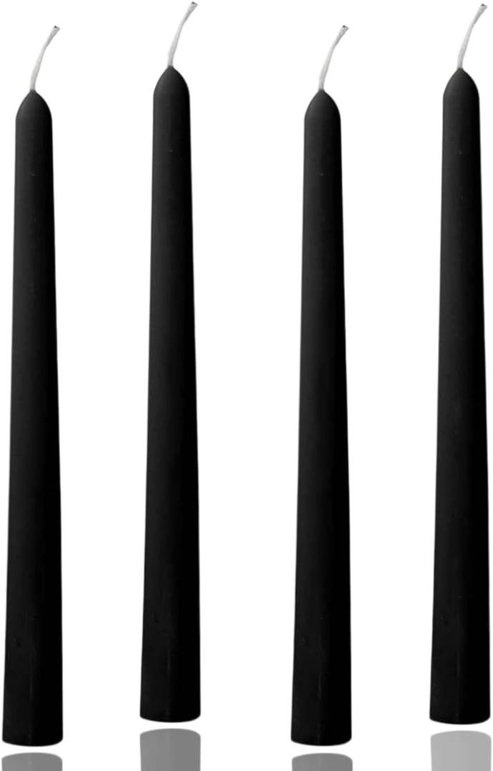 10in Gradient Taper Candles Set of 4 Pack Tapered Candle, Tall Candlesticks, for Dinner Party Wedding, Home Decor, Kitchen Decors, Christmas, Halloween (Black, 10 inch)