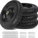 13 Inch Flat Free Wheels Tires 4.00-6 Solid Replacement with Universal 5/8" Axle Bore Hole, 16 Spacers and 8 Pins, for Wheelbarrow, Garden Wagon, Hand Truck, Trolley, Lawn Mower, 4 Pack (13" - 4P)