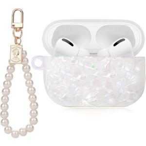 Cute Cases for AirPod Pro 3 with Pearl Wrist Chain, Bling Marble Design, Hard TPU Luxury Cover for Women Girls, Airpod Pro 3rd Gen Cover 2025