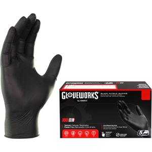 GLOVEWORKS Black Nitrile Gloves Disposable Latex Free, 5 Mil Industrial, For Mechanic, Cleaning, Cooking, Kitchen, Food Grade (Medium (Pack of 100))