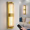 Battery Operated Resin Wall Sconce - Wireless Rechargeable Gold Wall Light Dimmable LED Remote Wall Sconces Lighting Modern Cordless Brushed Brass Vanity Light Fixture for Living Room Bedroom Bathroom (19 Inch, Gold-Battery Powered)