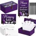 Gilprop 112 Pcs Celebration of Life Memory Cards Set Share a Memory Cards with Box 2 Wood Sign with 4 Hold and 5 Pens, Sympathy Memorial Gifts Funeral Keepsake Decorations (Lily)