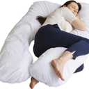 Organic Cotton U-Shaped Pregnancy Pillow – Full Body Support with Kapok & Natural Latex Filling – Adjustable, Ergonomic Back, Belly & Leg Support for Sleeping, Reading - Made in EU (Plain White)