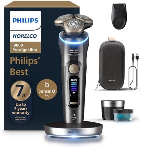 Philips Norelco Shaver i9000 Prestige Ultra, Wet & Dry Electric Shaver, Dark Slate, SenseIQ Pro Technology, Triple Lift & Cut System, 360 Rotating NanoTech Precision Blades, Quick Clean Pod, XP9402/86