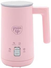 GreenLife Ceramic Electric Milk Frother, 10oz, 4-in-1, Auto Hot and Cold Foam, Dense and Light Foam, PFAS Free, Cordless Milk Warmer and Steamer for Latte, Coffee, Pink