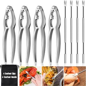 8 Pcs Lobster Crackers and Picks Set, Crab Leg Cracker Tools, Stainless Steel Seafood Crackers & Forks Nut Cracker Set for Eating Stake Support