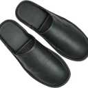 Hwayslon Leather Slippers Men's Women's Leather Room Shoes Natural Cowhide Luxury Solid Color Unisex (9-10 Women/8-9 Men, Black)