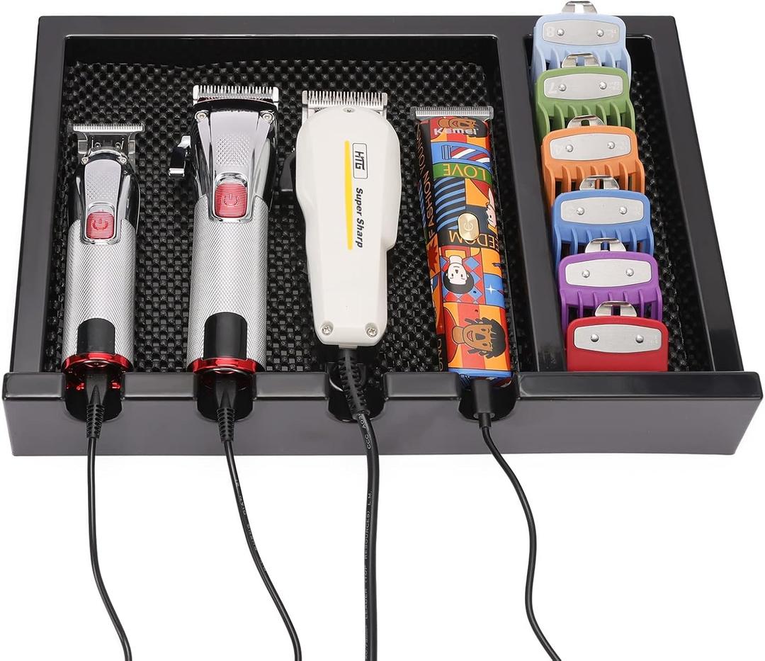 Barber Clipper TrayClippers Organizer Razor Case with 4 Notches, Clipper Tray Organizer,Anti-slip Hair Trimmer Holder Tray Barber Tool Box