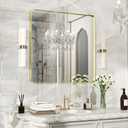 Gold Bathroom Mirror 32x32 Inch, Wall Mounted Vanity Mirror with Metal Frame, Tempered Glass, Large Modern Farmhouse Wall Mirror for Bathroom, Horizontal or Vertical Hanging