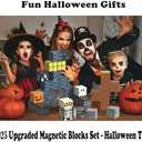 Magnetic Blocks Halloween Toys for Kids Skeleton Toy Spooky Town Building Magnetic Tiles Halloween Party Favors Gift for Boys Girls & Adults