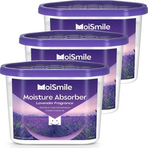 Moisture Absorbers, Efficient Lavender Vanilla Humidity Absorber  Odor Eliminator Boxes, Refillable Car Dehumidifier for Closet, Bathroom, Basement RV, 3 Pack