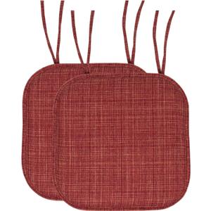 Sweet Home Collection Chair Cushion Memory Foam Pads with Ties Honeycomb Pattern Slip Non Skid Rubber Back Rounded Square 16" x 16" Seat Cover, 2 Pack, Aria Burgundy
