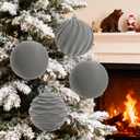 Artmag 4 PCS Large Velvet Christmas Balls Ornaments Shatterproof Hanging Set Flocked for Xmas Tree Holiday Party Decorations (Grey,4 Inch)