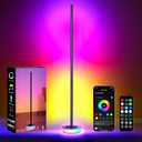 59" Smart LED Corner Floor Lamp, RGBICW Color Changing Ambient Lighting, App Control Music Sync Mood Light, Modern Dimmable Room Decor for Bedroom, Living Room, Gaming Setup, Black