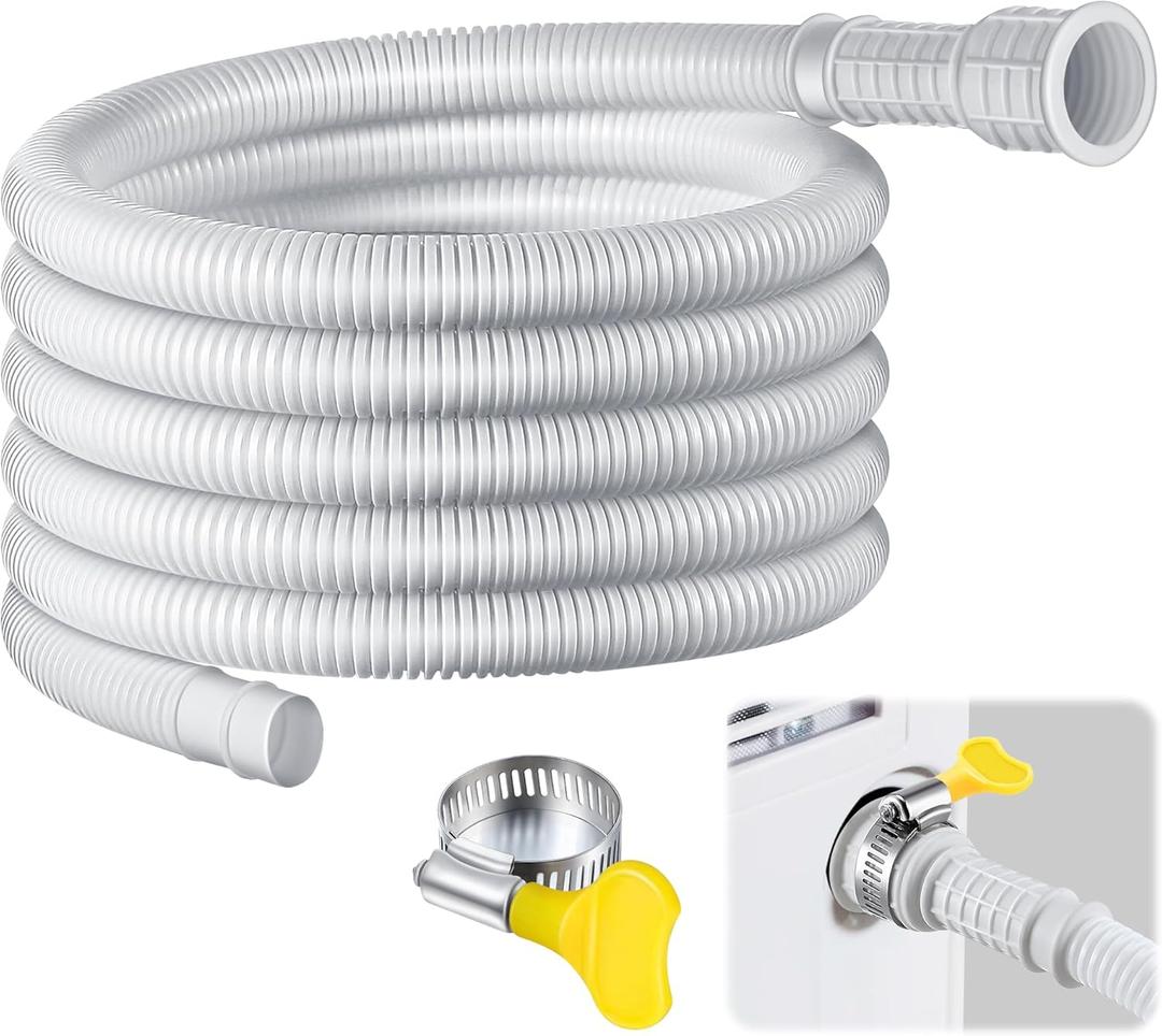 Saillong Patent Pending Dehumidifier Drain Hose, 13FT, 3/4 Inch FHT, with Cuttable Rubber Adapter and Connect Clamp, Flexible Universal Drain Hose for Most Dehumidifier Air Conditioner Brands(White)