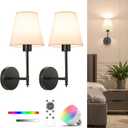 NIORSUN 14.5 inch Battery Operated Wall Sconce Set of 2,Black Rechargeable Wall Lights with 5200mAh Dimmable Detachable Bulbs and Remote,9 Colors Wireless Sconces for Bedroom Living Room Hallway Decor