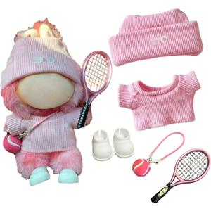 17cm Doll Clothes for Lububu DollsDesigner Jerseys Clothes Suitable for lububu Dolls Outfits and Accessories Set Includes top + Pants + Tennis Racket + Ball Charm + Shoes (Pink)