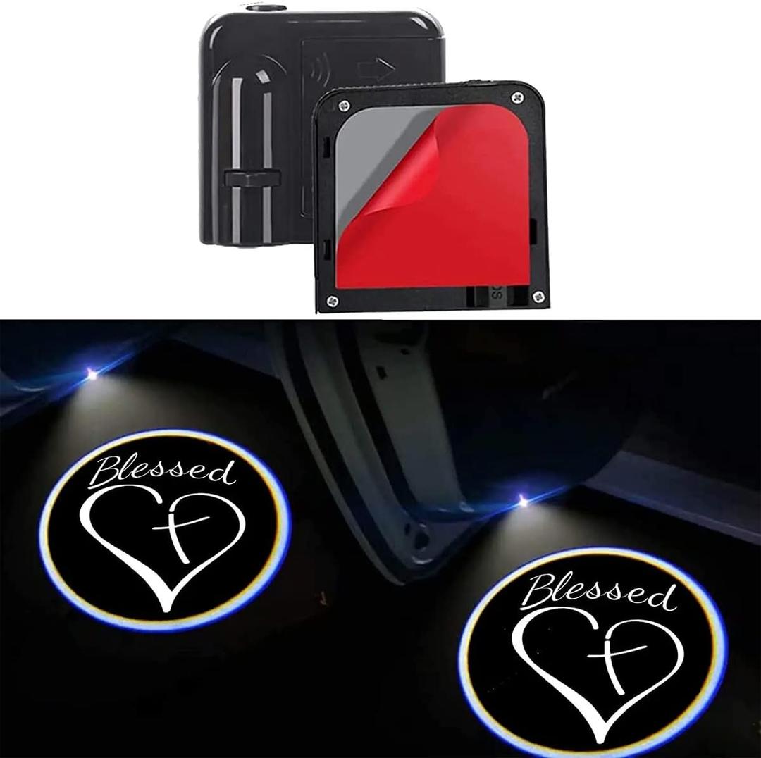 Liuzhi 2Pcs Car Door Projector Logo Light for Blessed Cross and Heart Christian, Universal Wireless Courtesy LED Ghost Shadow Lights Welcome Lamp Suitable fit All Models