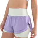 Cosmolle 2 in 1 Running Shorts for Women Lightweight Tennis Shorts Breathable Athletic Workout Shorts with Phone Pockets (Purple, L)