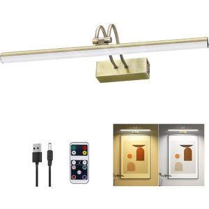 Picture Light, Picture Lights for Wall Cordless, 16inch Picture Lights with Timer and Dimmable, 5000mAh Battery Wall Lights for Display Gallery Painting Art Frame Portrait - Antique Brass 2 Colors