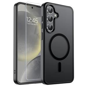 SUPFINE Magnetic for Samsung Galaxy S24 Case / S25 Case with Screen Protector, (Built-in Magnets) (Military Grade Drop Protection) Slim Translucent Shockproof Phone Case,Black