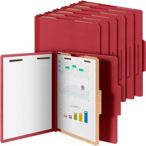 Skyygemm 12 Pcs Classification Folders Letter Size, 1 Divider Pressboard File Folder with Fasteners, Expanding File Organizer Bulk for School Teachers, Office Employee, Coworker, Staff (Red)