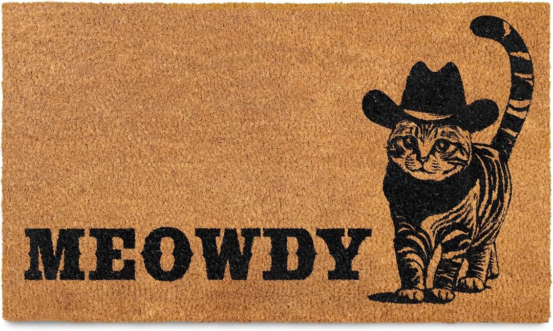 MAINEVENT Meowdy Doormat 30x17 Inch, Cat Front Door Mat for Covered Outdoor Area, Black Cat Welcome Mats for Front Door Gift, Coir Outdoor Doormat