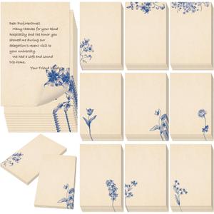 Spiareal 100 Pcs Blank Note Cards 4 x 6 in Blank Decorative Notecards Index Cards Bulk Thank Greeting Notecards for DIY School Office Wedding Baby Shower(Kraft Paper,4 x 6 in,Blue Floral)