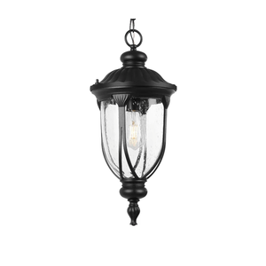 Diyel Outdoor Pendant Lantern Light Fixture for Front Porch, 12 Inch Large Vintage Exterior Hanging Chandelier with Clear Seedy Glass, Black Outdoor Indoor Pendant Lamp for Patio, Gazebo, Entryway