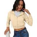 SOFIA'S CHOICE Cropped Zip Up Hoodie Women Long Sleeve Crop Sweatshirts Jackets Yellow Large