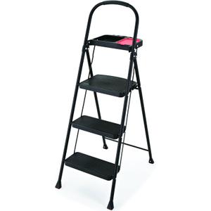Rubbermaid 3-Step Steel Ladder with Project Tray, Folding Step Stool with Hand Grip and Non-Slip Feet, White, Tested to ANSI US Safety Standards, No Assembly Required