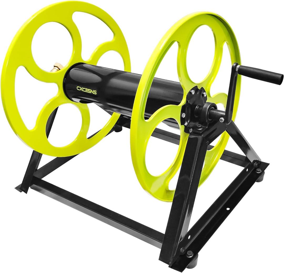 Stainless Steel Garden Hose Reel for 5/8" stainless steels Hoses Reel with Crank Handle Hose Reel Wall Mount 3/4 in Brass Fitting for Hassle-free Outdoor  Holds up to 400-Ft (Hose not included)