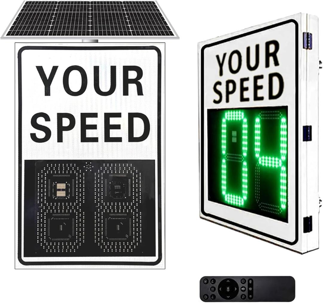 35"X24" Solar Powered Radar Feedback Sign,Flashing Speed Limit Indicator,Solar Powered LED Radar Speed Display Signs,Applicable to Speed-Limited Roads,Highways (35"X24")
