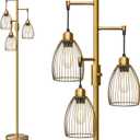 Dimmable Floor Lamp, Industrial Floor Lamps for Living Room, Antique Brass Tree Lamp Standing Lamp Tall Lamps with 3 Elegant Teardrop Cage Head & 800 Lumens LED Bulbs for Living Room Bedroom Office