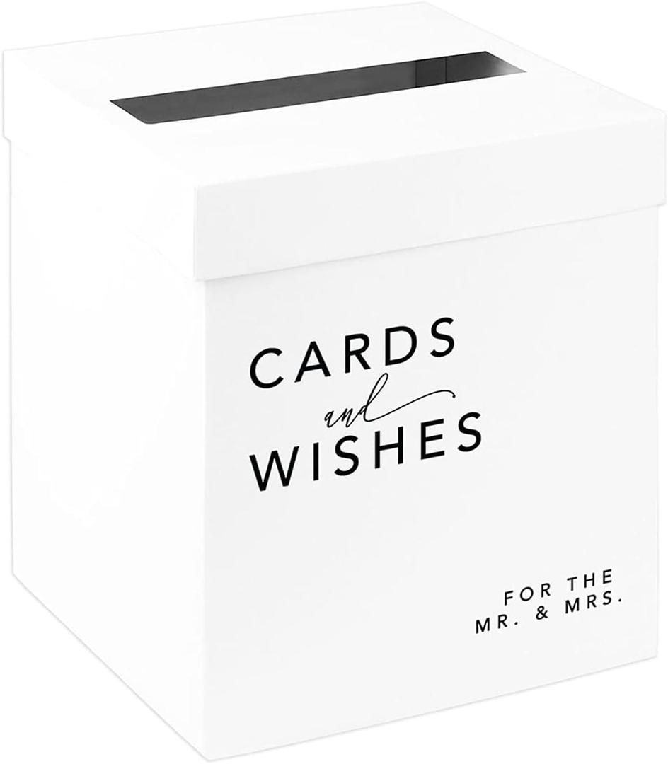 Andaz Press Sturdy White Wedding Card Box Modern Minimal Cards and Wishes Wedding Gift Box for Cards, for Wedding Bridal Shower Baby Shower Birth Graduation Parties 10x10x10 Inches